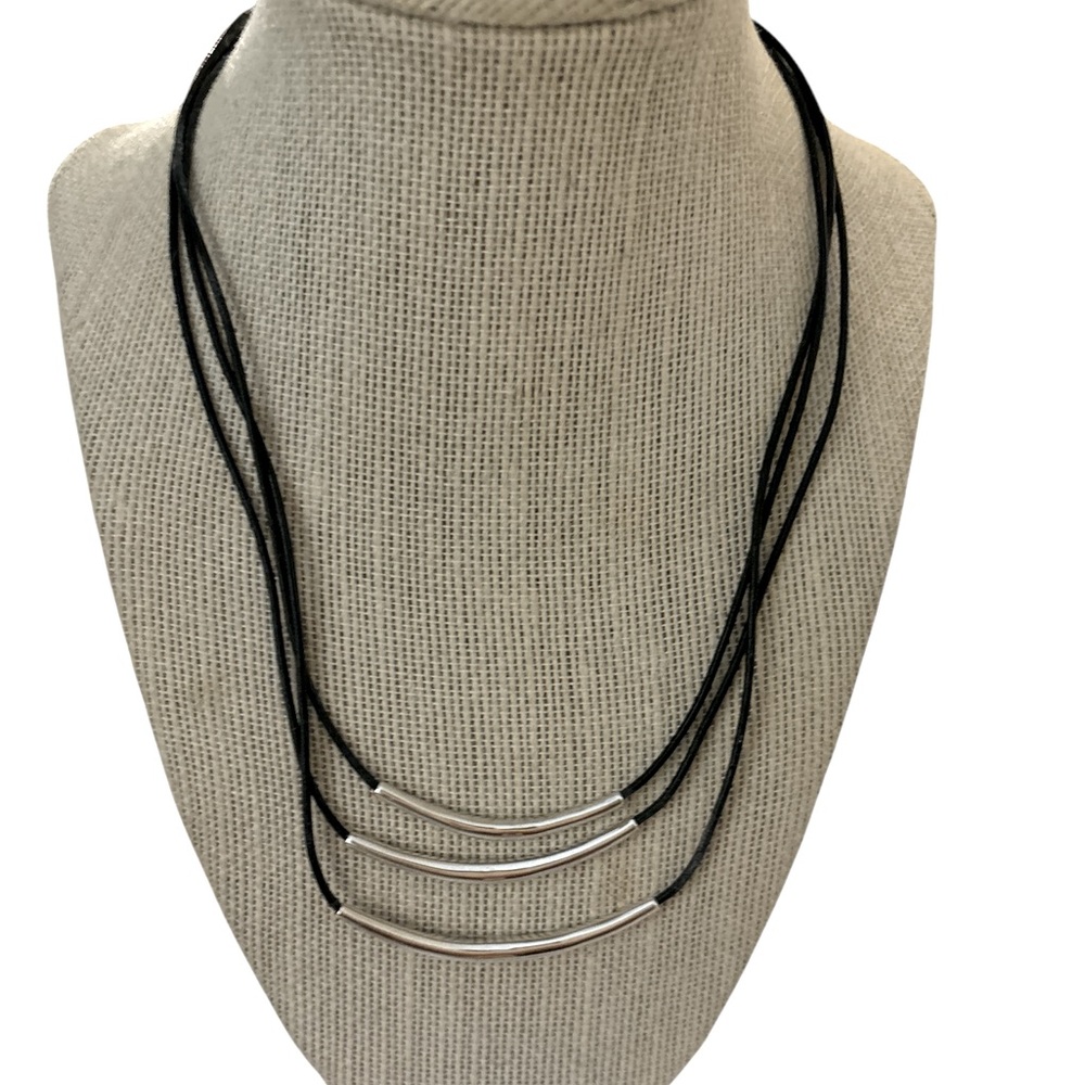 Silpada triple black cord necklace with sterling silver curve pendants
